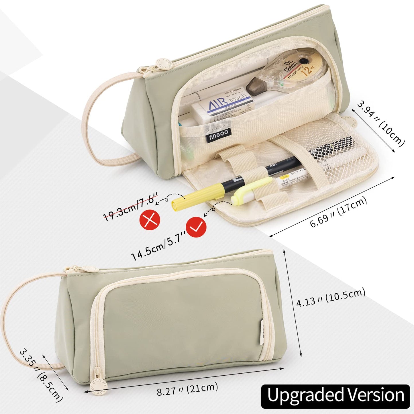 Pencil Case Large Capacity Pencil Pouch School Suppies Pen Case Simple Stationery College Office Organizer for Girls Adults-Light Green