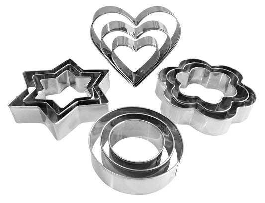 Metal Cookie Cutters Set- Heart, Star, Round, Flower - 12Pcs Cookie Cutters - Heart Star Cookie Cutter Round Small Cutter Flower Cookie Cutter for Baking