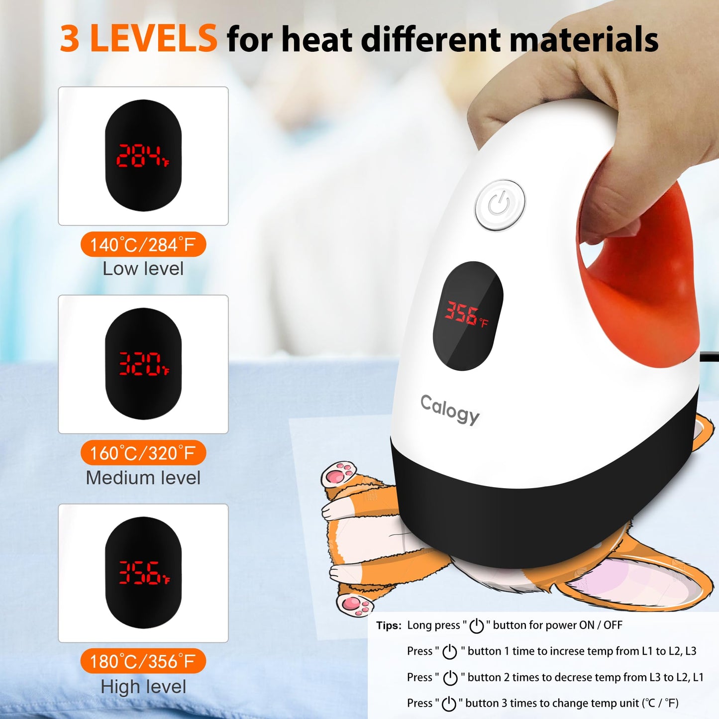 Mini Heat Press, Heat Transfer Machine, Constant Temp Control, Insulated Safety Base, Fits for Crafts, T-Shirt, Hat, Cap, Pillows (White Orange)