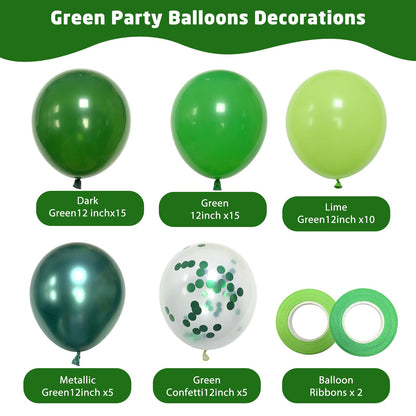 Green Balloons, 50pcs 12 Inch Different Shades Dark Green Balloons Green Latex Party Balloons for Patrick's Day Birthday Baby Shower Jungle Forest Themed Party Decoration