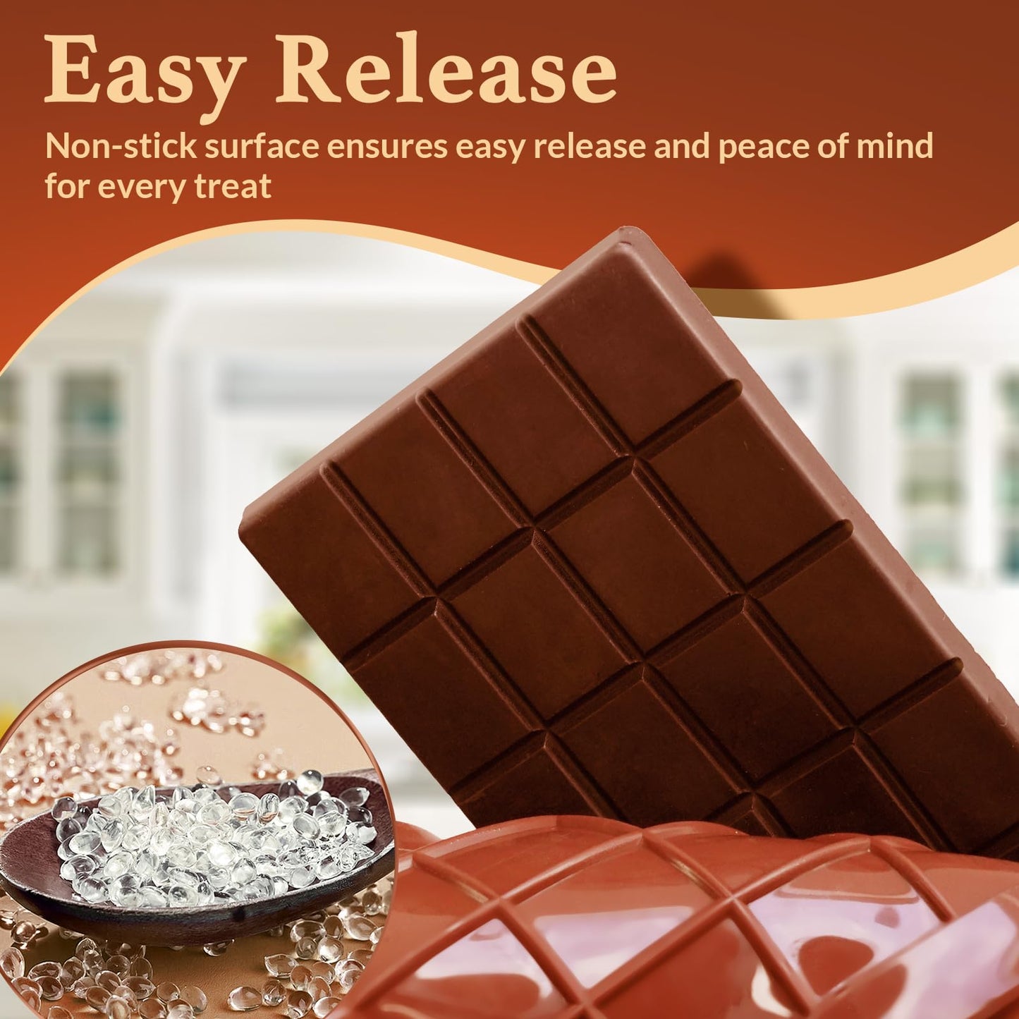 Chocolate Candy Bar Mold Silicone with 50 Clear Wrappers/Stickers/Plastic Scraper and Reusable Storage Bag, Lover Mothers Fathers Day DIY Chocolate Molds Gift