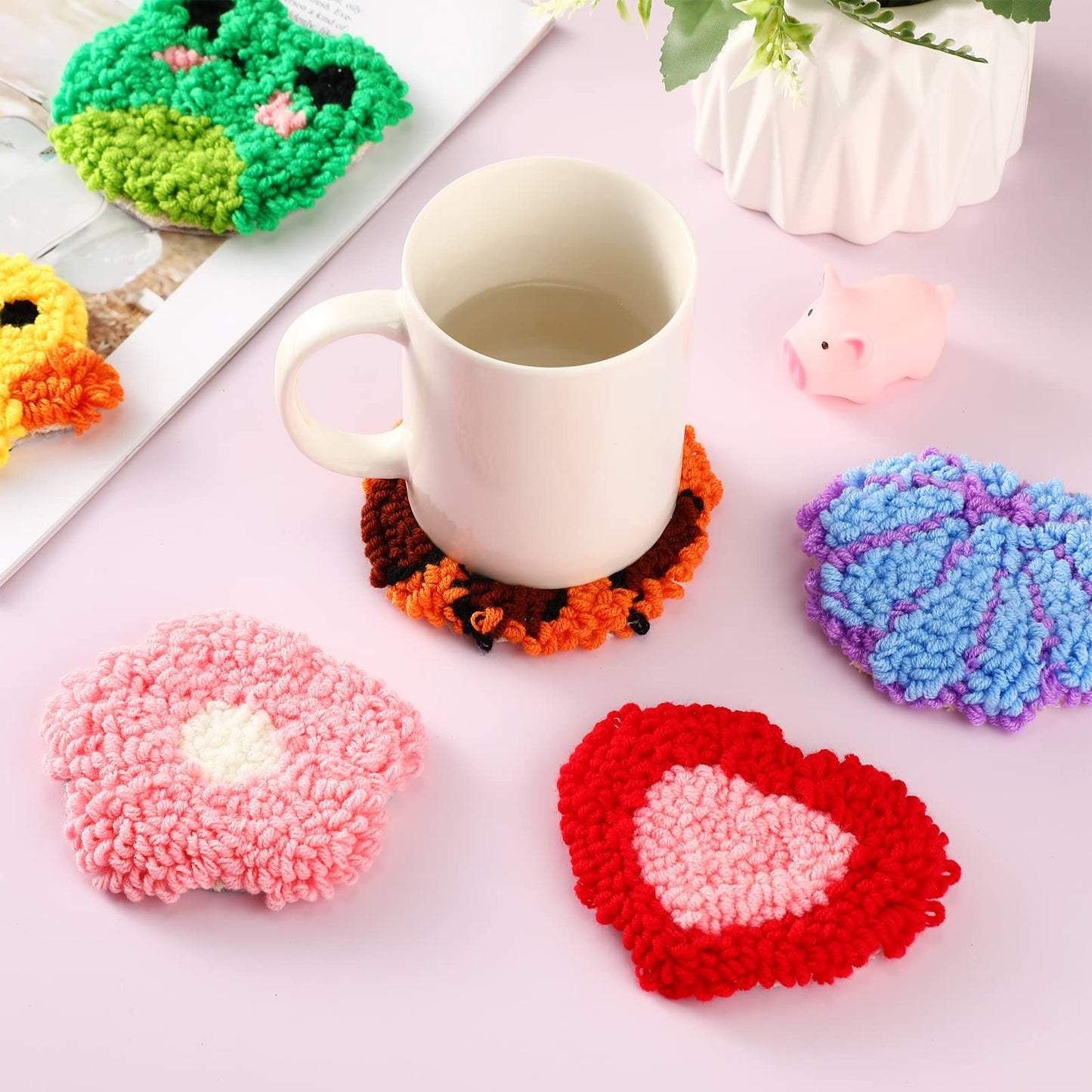20 Pcs Punch Needle Kit Embroidery Needle Coasters Kit for Adult Beginner DIY Mug Tufted Rug Making Set