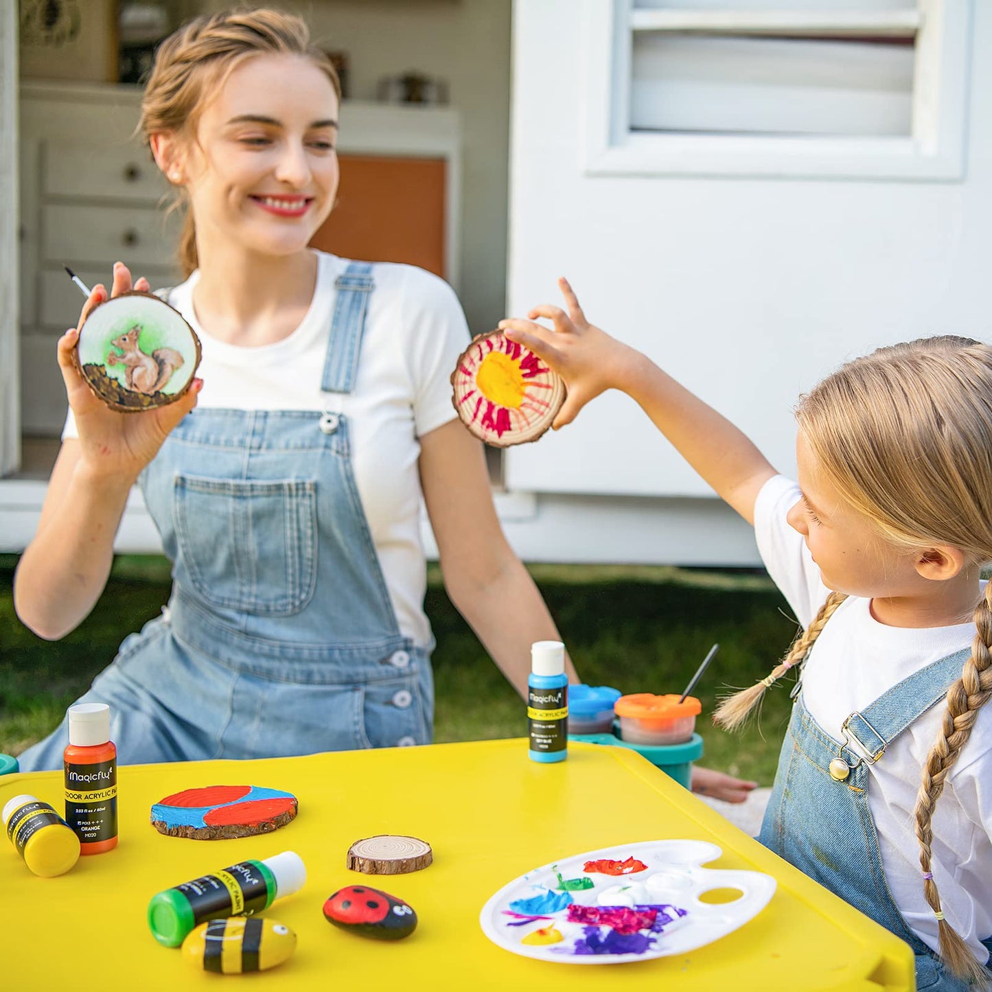 Outdoor Acrylic Paint, Set of 30 Colors/Tubes (60 ml, 2 oz.) with Storage Box, Rich Pigments, Multi-Surface Paints for Rock, Wood, Fabric, Leather, Paper, Crafts, Canvas and Wall Painting