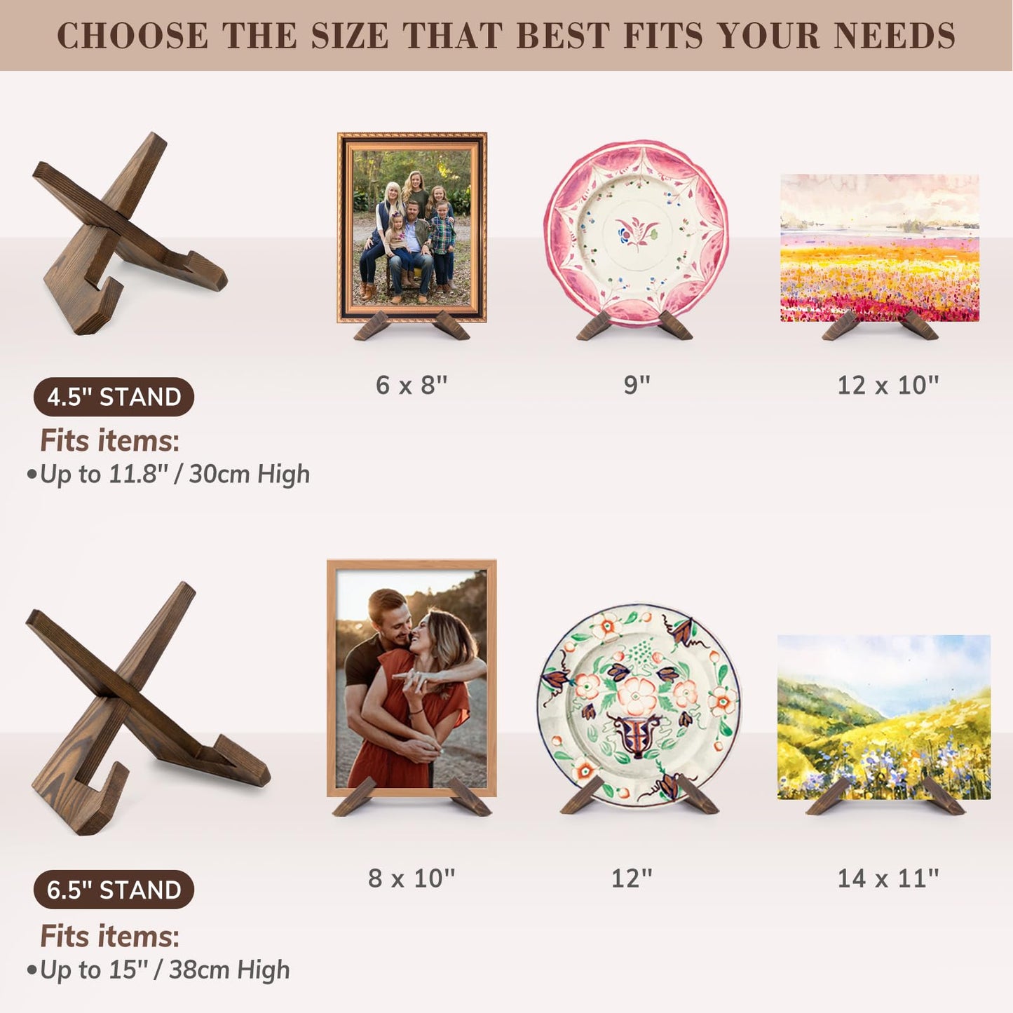 Plate Stand for Display - 6.5 Inch Plate Holder Display Stand, Wooden Picture Frame Holder, Decorative Table Top Easels