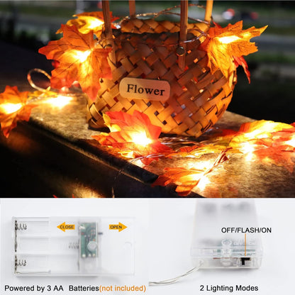 4 Pack Fall Decorations Maple Leaf Lights Garland, Total 40Ft 80LED Lights Battery Operated Fall Leaves Garland with Light Autumn Harvest Light String Home Indoor Outdoor Thanksgiving Decor