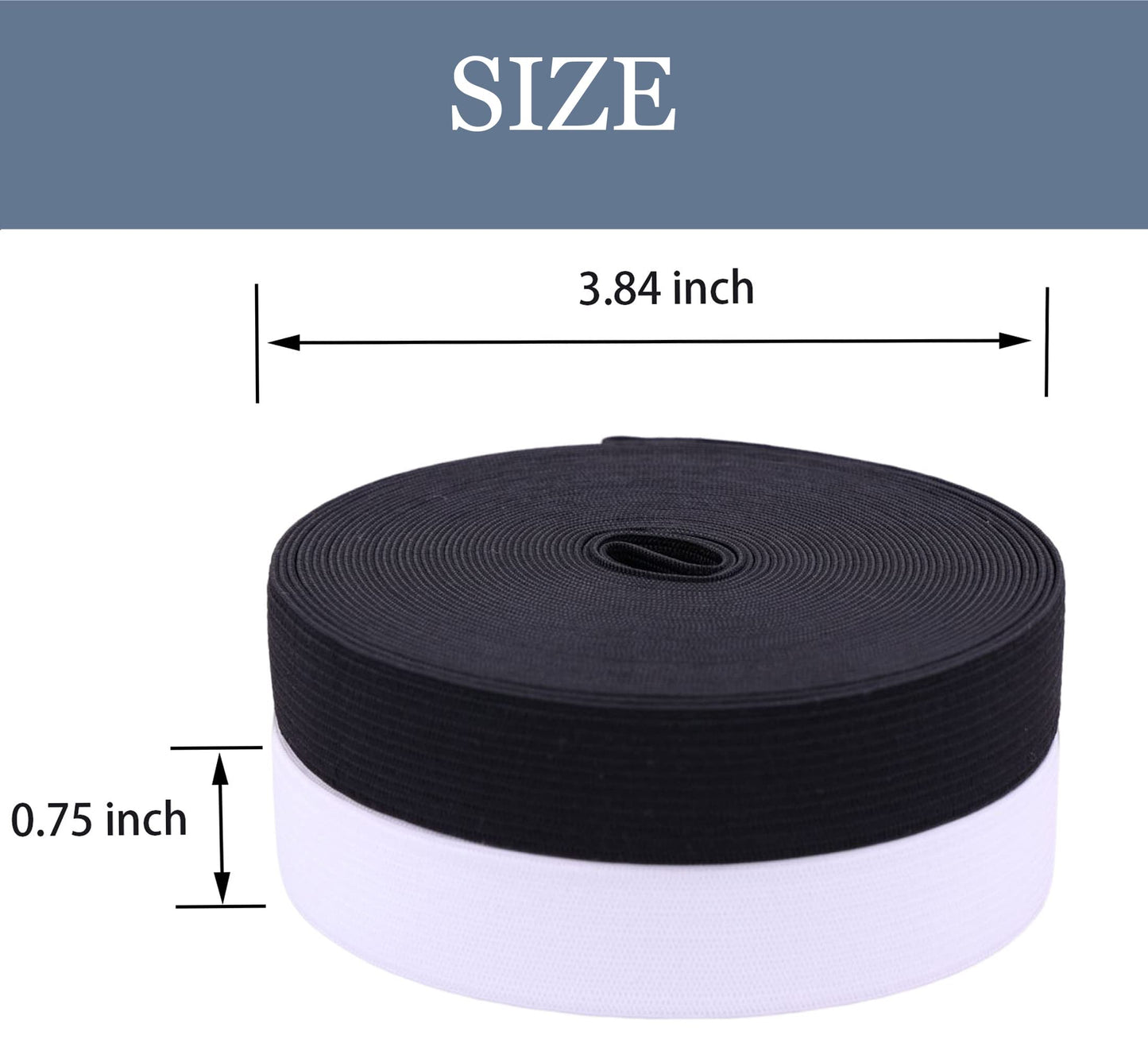Elastic Band for Sewing, 0.75 Inch 16 Yards 2 Roll Knit Bands for Sewing Waistband and Pants Waist, High Elasticity(8 Yard White, 8 Yard Black)