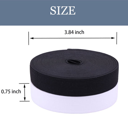 Elastic Band for Sewing, 0.75 Inch 16 Yards 2 Roll Knit Bands for Sewing Waistband and Pants Waist, High Elasticity(8 Yard White, 8 Yard Black)