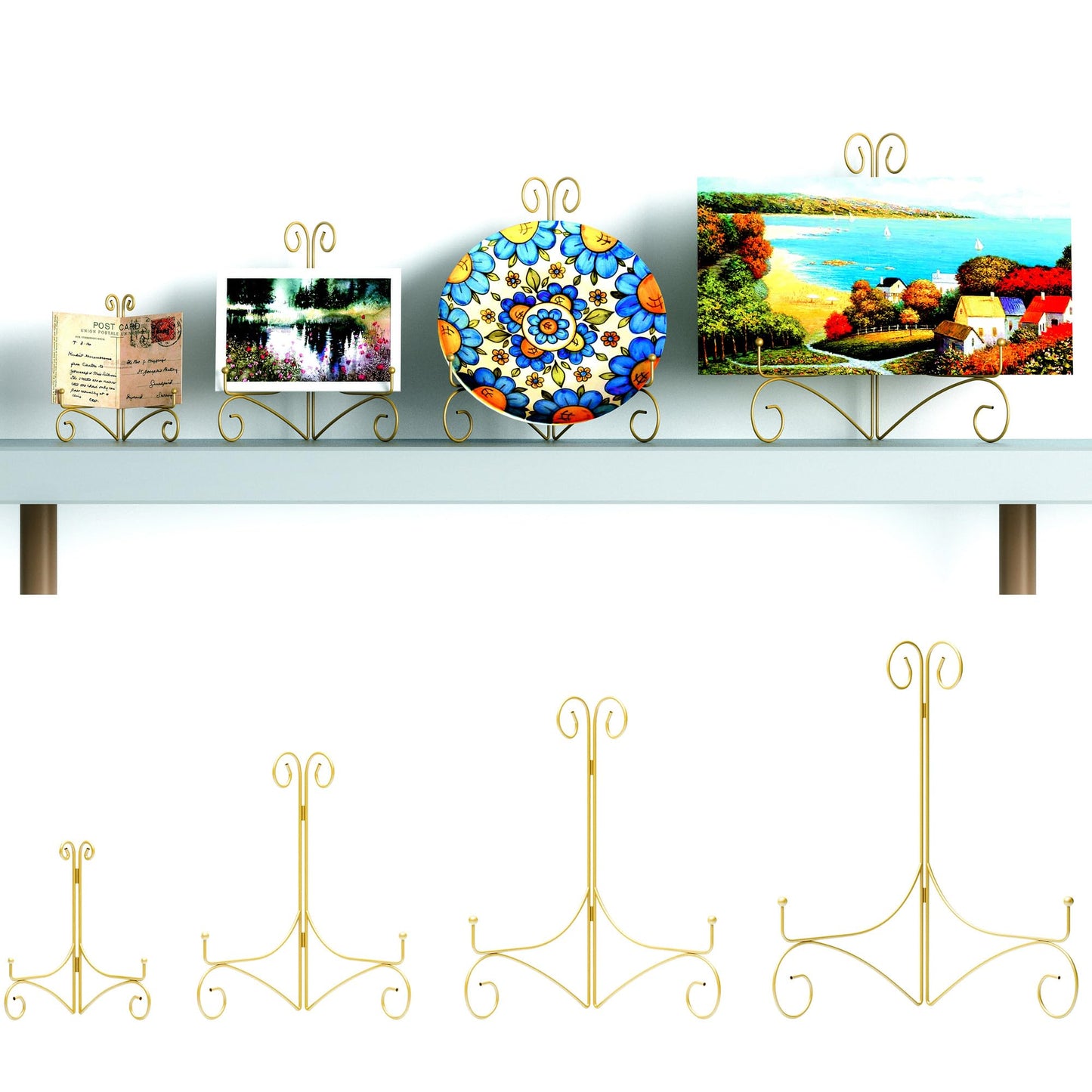 Iron Plate Stand for Display with Folding Design, Picture Stands for Tables, 12 Inch Large Easels for Displaying for Book, Art Piece, Photo and Platter, 12’’ Gold