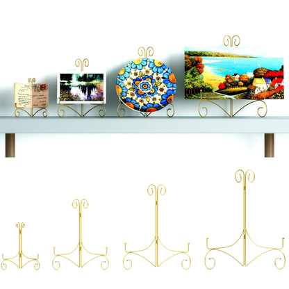 Iron Plate Stand for Display with Folding Design, Picture Stands for Tables, 12 Inch Large Easels for Displaying for Book, Art Piece, Photo and Platter, 12’’ Gold