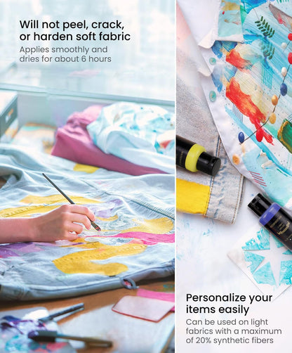 Permanent Fabric Paint, 26 Colors Soft Fabric Paint in Bottles (30ml/1oz) with Brushes, Palette,Non-Toxic Textile Paint for Creative DIY Clothes, T-Shirts, Shoes Art and Crafts