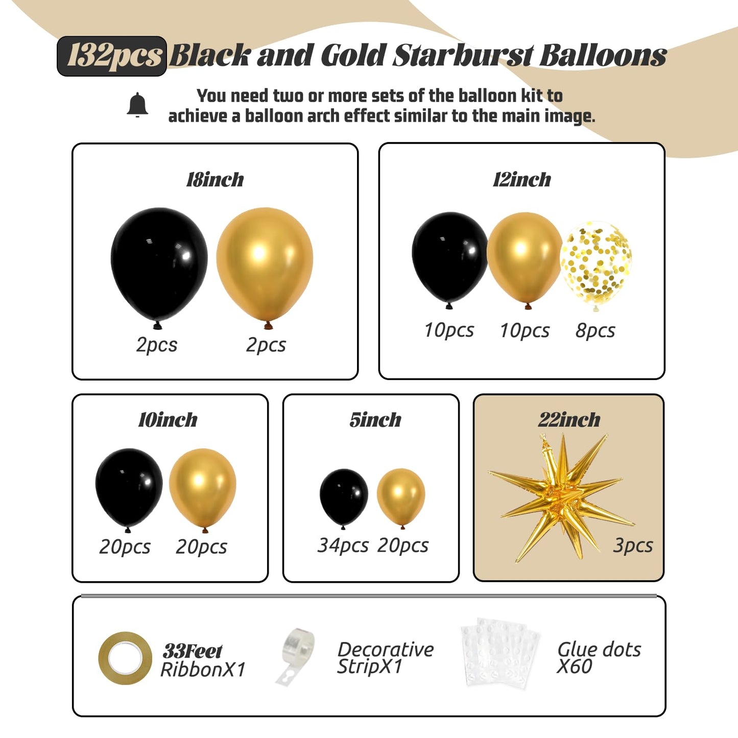 Black and Gold Balloons Garland Arch Kit, 5 10 12 18inch Black Gold Confetti Latex Balloons for 2024 Graduation New Year Anniversary Birthday Party Decorations