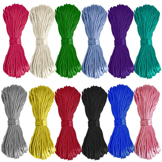 2mm Satin Nylon Cord for Jewelry Making Mexican Bracelets String Nylon Cord for Bracelet 12 Colors 252 Yards for Lanyard,Beading,Macrame,Craft Cord,Chinese Knotting Friendship Bracelet Cording