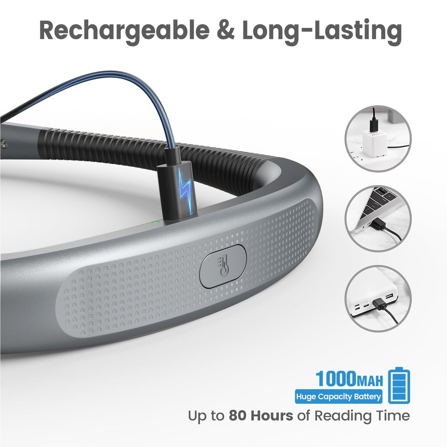 Book Light, 3-Color & 6-Brightness Reading Light, Bendable Neck Light, 80-hr Lasting Rechargeable Lamp, Perfect Book Light for Reading in Bed, Knitting, Camping, Repairing, Book Lovers Gifts