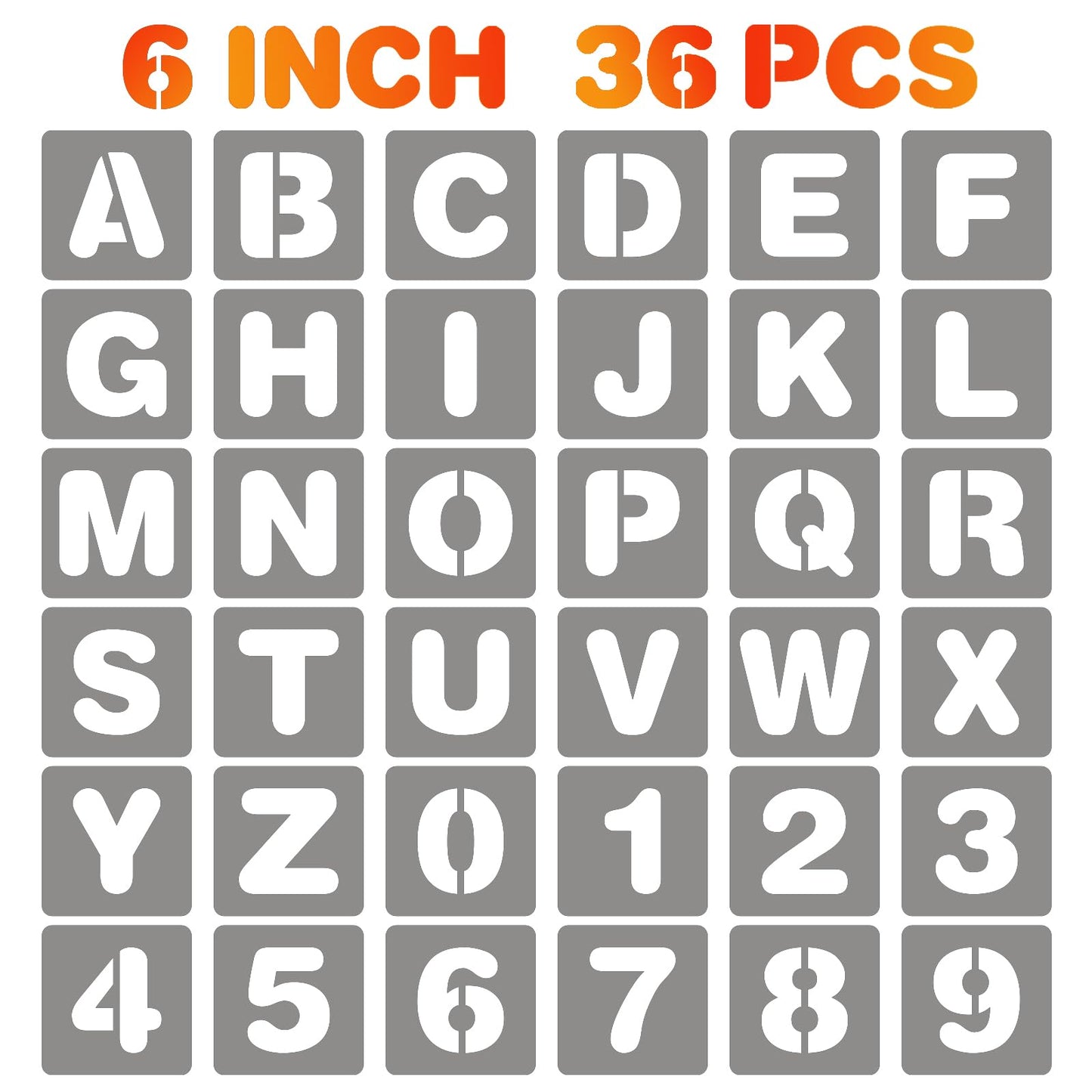 6 Inch Letter and Number Stencils, 36 Pcs Reusable Plastic Alphabet Spray Paint Stencils for Painting on Wood, Wall, Fabric, Rock, Chalkboard, Door Porch, Signage, DIY Craft Decoration