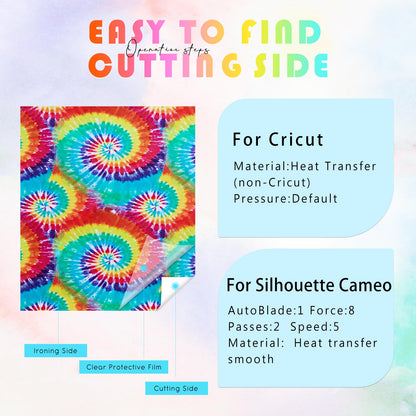 Tie Dye HTV Heat Transfer Vinyl - 12 Sheets Bundle, 10x12 Inch, Watercolor Swirl Patterned HTV for T-Shirts, Compatible with Cricut or Silhouette Cameo