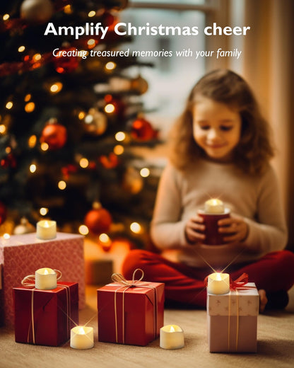 48-Pack Novelty Flickering Flameless Tea Lights Candles, 200+Hours Battery-Operated LED Fake Candles for Wedding Table Centerpieces,Proposal,Anniversary, White Base, Ø1.5'' × H1.3''