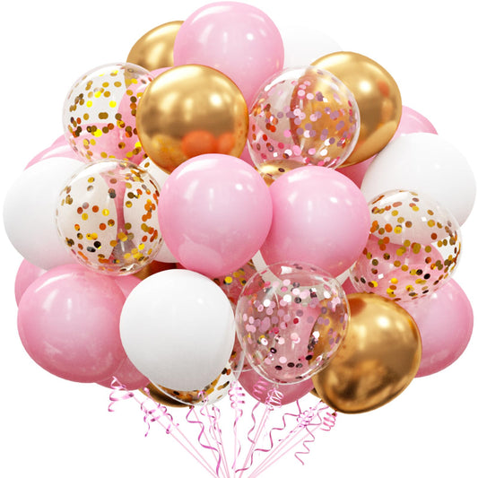 62Pcs Pink Gold Confetti Latex Balloons Kit, 12 Inch Pink White Gold Helium Balloons Party Supplies for Confession Proposal Wedding Girl Birthday Baby Shower Party Decoration