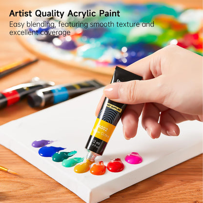 Acrylic Paint Set, 15 x 12ml Tubes Artist Quality Non Toxic Rich Pigments Colors Perfect for Kids Adults Beginners Artists Painting on Canvas Wood Clay Fabric Ceramic Crafts