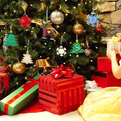 40 Pcs Wooden Ornaments Unfinished Christmas DIY Ornaments Craft Kit, Christmas Wood Ornaments with Bells, Wax Rope and Rhinestone Stickers for Children Arts and Crafts Supplies