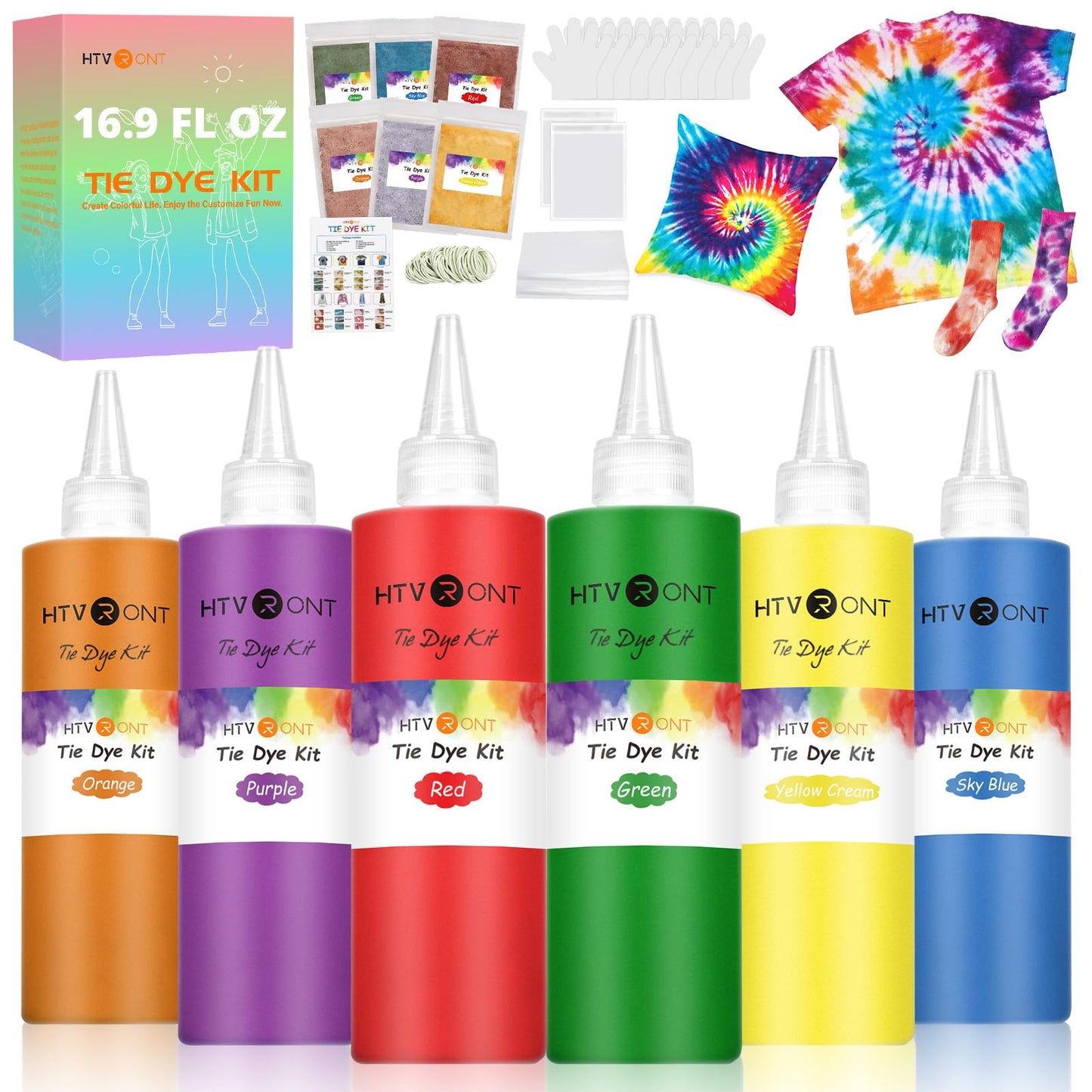 Large Tie Dye Kit - 16.9 oz Tye Dye Kit Pre-Filled Easy Squeeze Bottles & Refills Powder, 6 Vibrant Colors Permanent Non-Toxic Tie Dye Kit for Large Groups Kids Adults Party Activity