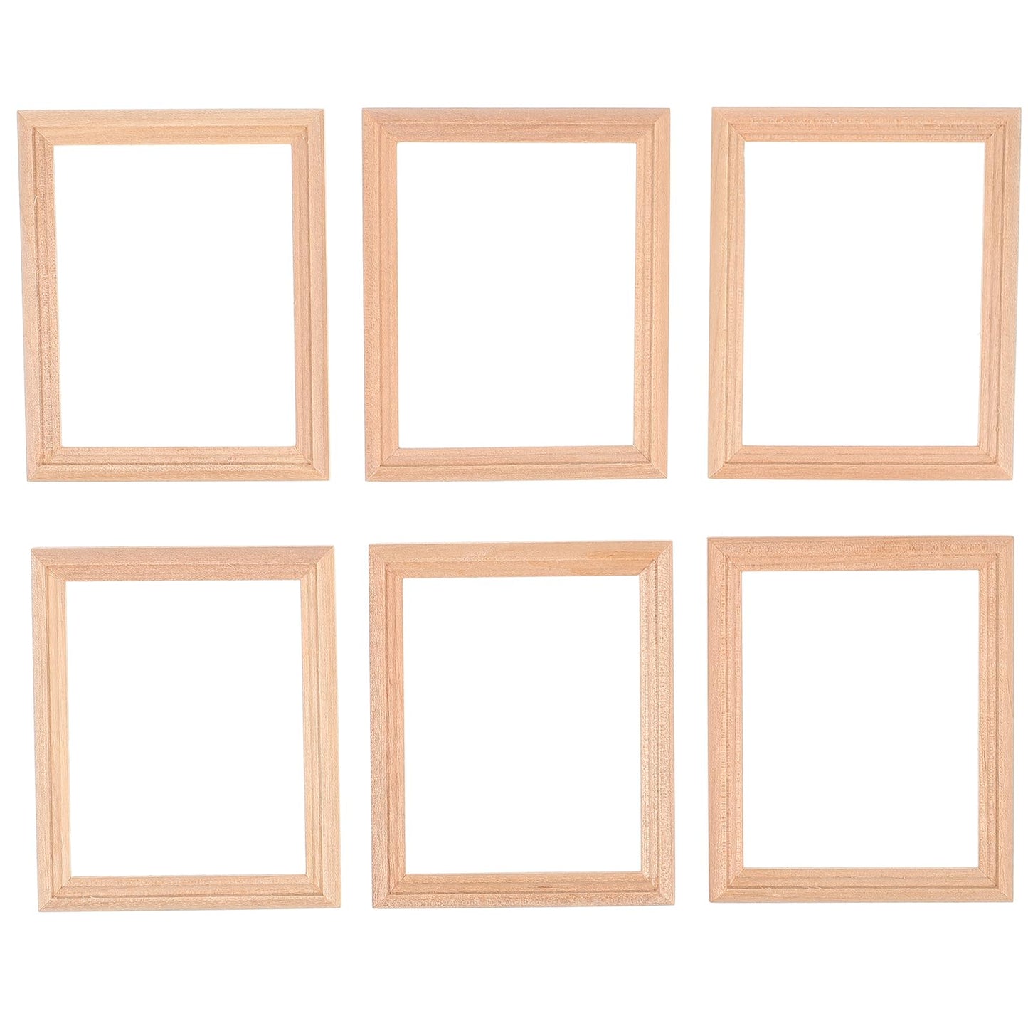 6Pcs 1/12 Wood Dollhouse Furniture Unfinished Mini Photo Frame Artificial Miniature Scene Model DIY Wall Art Painting Toys for Nursery Room Photo Props