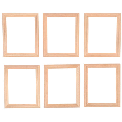 6Pcs 1/12 Wood Dollhouse Furniture Unfinished Mini Photo Frame Artificial Miniature Scene Model DIY Wall Art Painting Toys for Nursery Room Photo Props