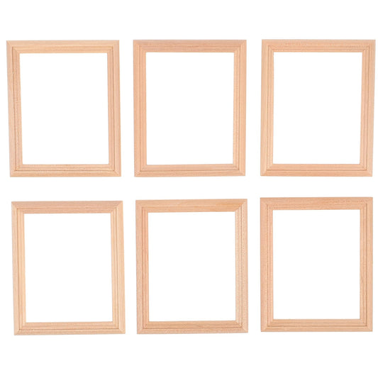 6Pcs 1/12 Wood Dollhouse Furniture Unfinished Mini Photo Frame Artificial Miniature Scene Model DIY Wall Art Painting Toys for Nursery Room Photo Props