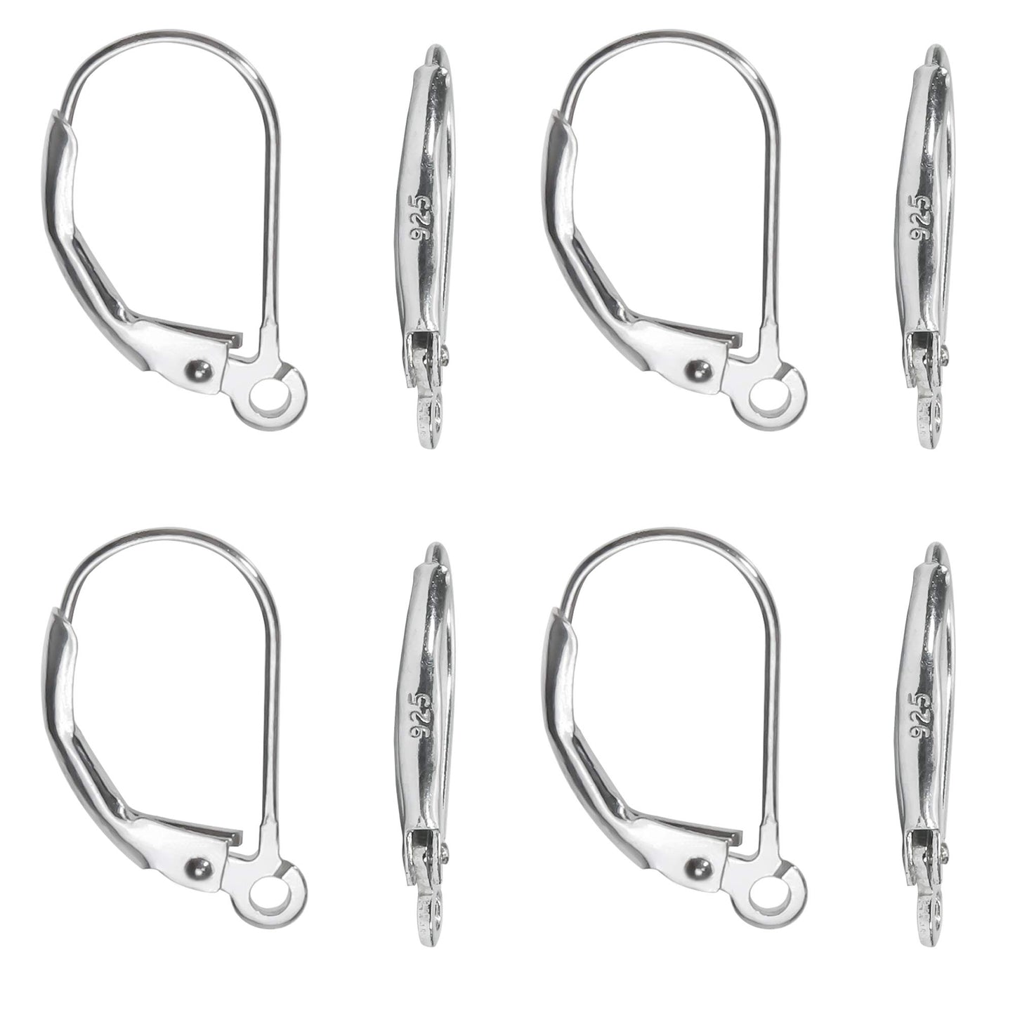 8pcs 925 Sterling Silver Leverback French Earring Hooks Silver Hypoallergenic Dangle Earwire Findings 16x9mm with Jump Rings for Jewelry Making