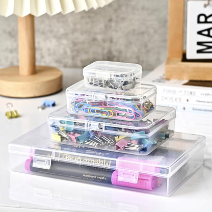 24 Pack Mixed Sizes Rectangular Mini Plastic Containers Clear Plastic Storage Boxes with Hinged Lids and Labels Empty Beads Organizers for Small Items Art Craft Jewelry Projects