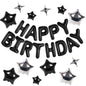 Happy Birthday Banner 13pcs 16 Inch Mylar Foil Letters with 12pcs Star Balloons Birthday Party Decorations for Kids and Adults - 3D Black