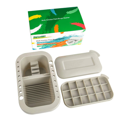 Paint Brush Cleaner, Paint Brush Holder and Organizers with Palette for Acrylic, Watercolor, and Water-Based Paints (Grey)