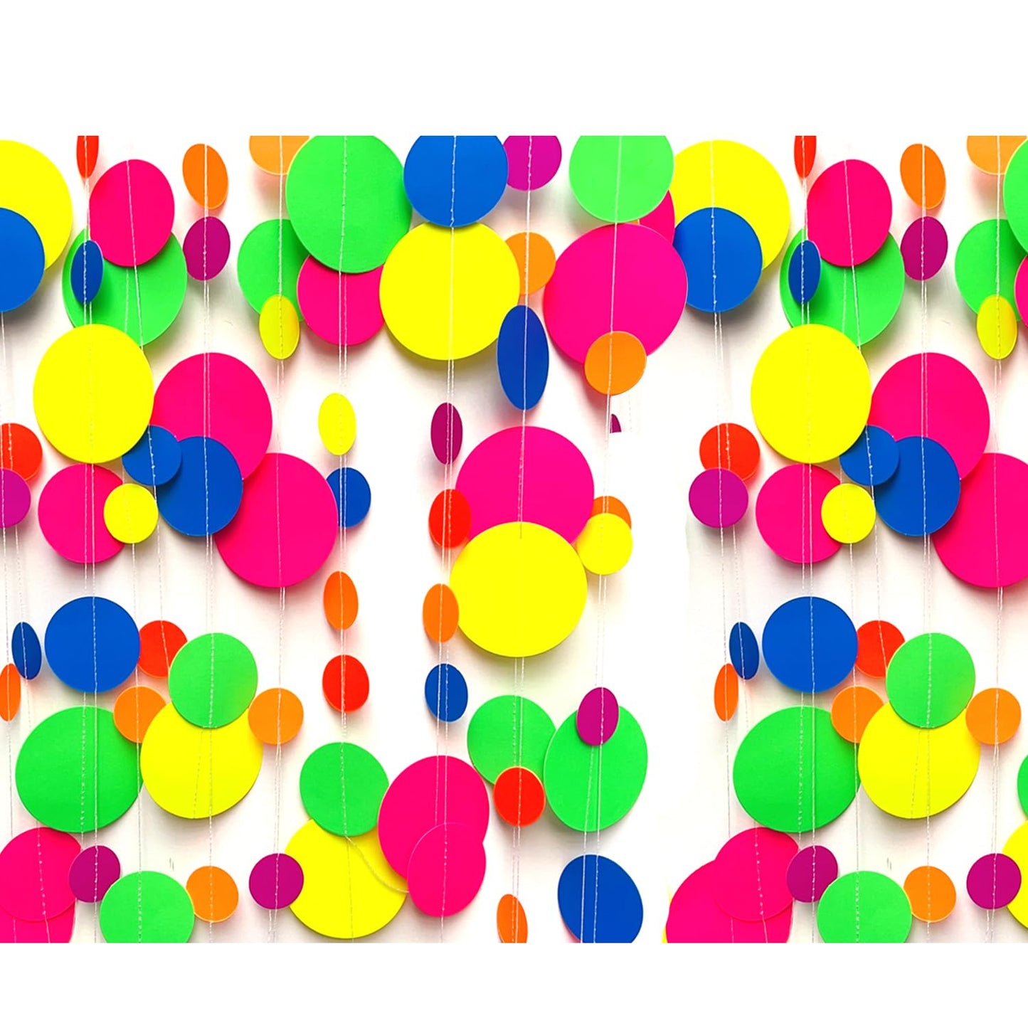 120feet UV Round Dot Paper Neon Garland Streamers Decorations for Glow Party UV Reactive Black Light Favors Glow in The Dark Supplies for Wedding Birthday Garlands