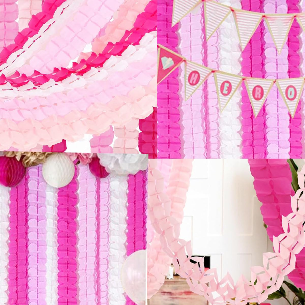 10PCS Four Leaf Clover Paper Flowers Garland Decorations Four Leaf Clover Paper Banner Tissue Paper Streamers Reusable Hanging Garland for Birthday Baby Shower Party Backdrop Home Decor(Pink kit)