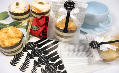 100 pcs./Pack Translucent Plastic Bags for Cookie,Cake,Chocolate,Candy,Snack Wrapping Good for Bakery Party with Stickers