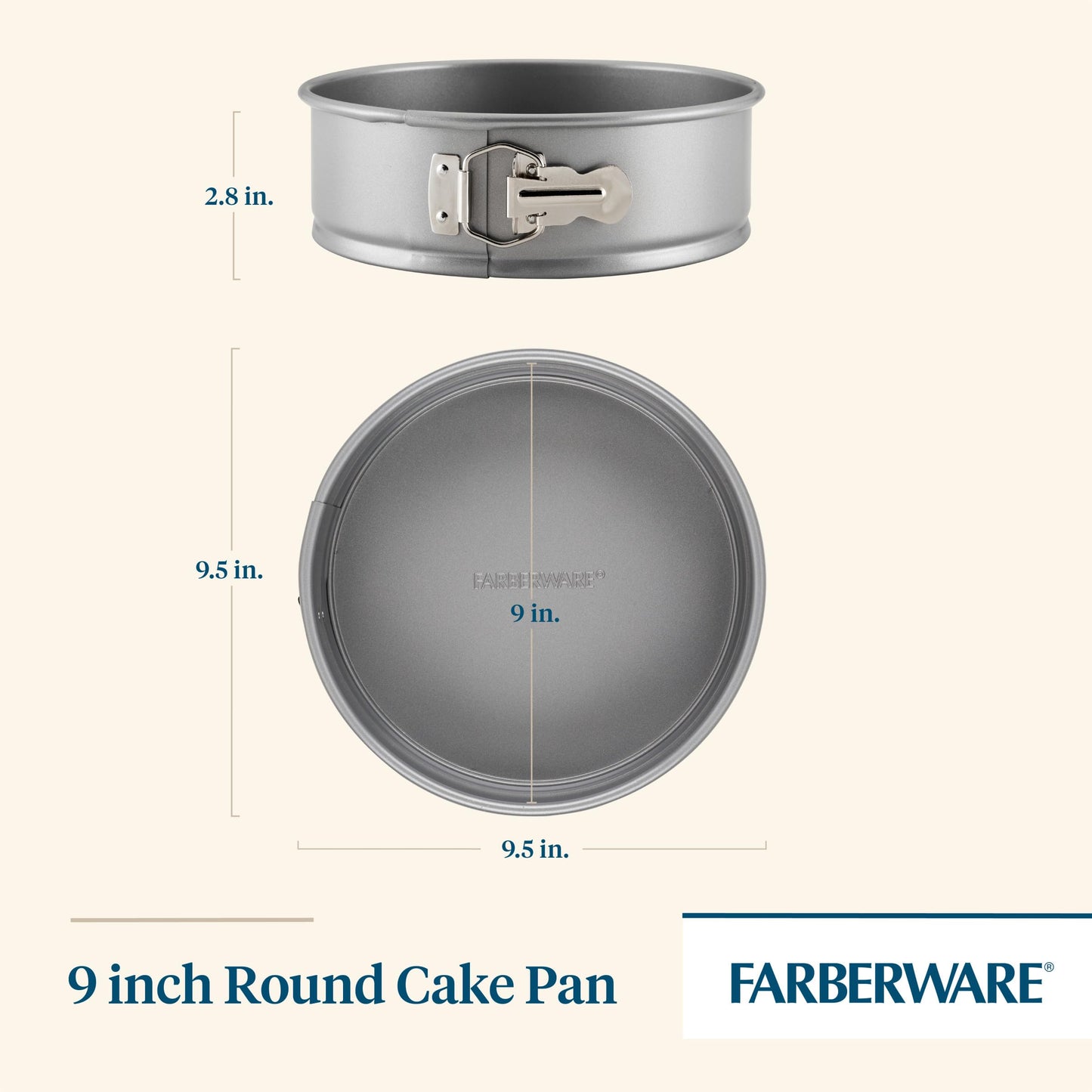 Bakeware Springform Baking Pan, Round Nonstick Cheesecake Pan - 9 Inch, Gray