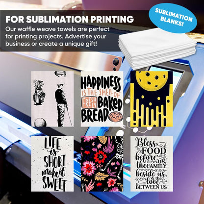 Sublimation Blanks | Premium Kitchen Towels | Waffle Weave Tea Towels | Polyester for Sublimation (16x24 Inches, Pack of 6)