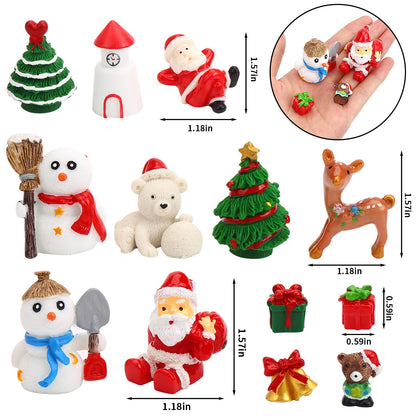 Christmas Miniature Figurines,30 Pcs Mini Crafts Resin Santa Claus Snowman Elk Ornaments Kit for DIY Christmas Fairy Garden and Snow Globes