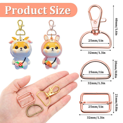 Keychain Bulk with Key Chain Swivel Hook D Rings and Slide Buckles for Handbag Purse Hardware Craft (1 Inch)