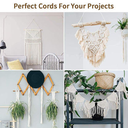 Macrame Cord 3mm x 328Yards(984Feet), Natural Cotton Macrame Rope - 3 Strands Twisted Macrame Cotton Cord for Wall Hanging, Plant Hangers, Crafts, Gift Wrapping and Wedding Decorations