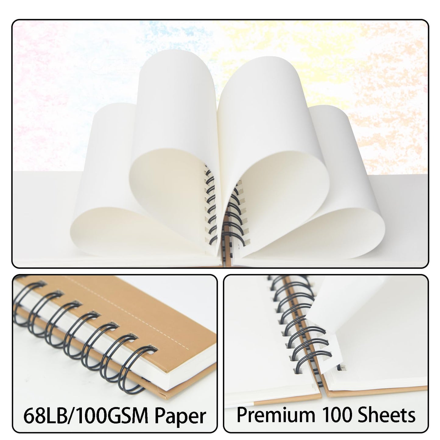 Crehatos 5.5" x 8.5" Sketch Book, Top Spiral Bound Sketch Pad, 100 Sheets Each 68lb/100gsm Drawing Paper, 2 Pack