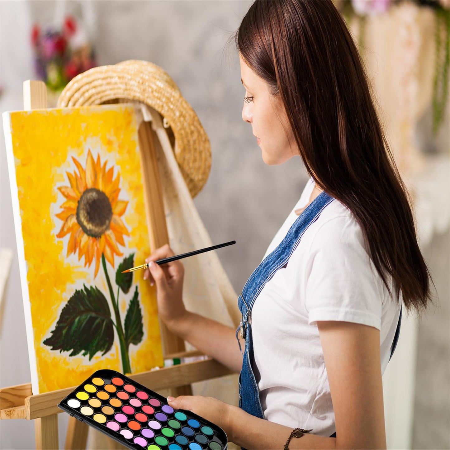 Watercolor Paint,48 Colors Washable Watercolor Paint Set With Brush, Refillable Water Brush Pen, Palette, and Water-Washable Paints for Kids, Adults and Artists.