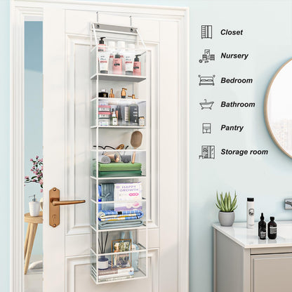 5-Shelf Over The Door Hanging Pantry Organizer, Room Organizer with Clear Plastic Pockets, 25lb Ultra Sturdy & Large Capacity for Closet, Bedroom, Nursery, Bathroom and Sundries