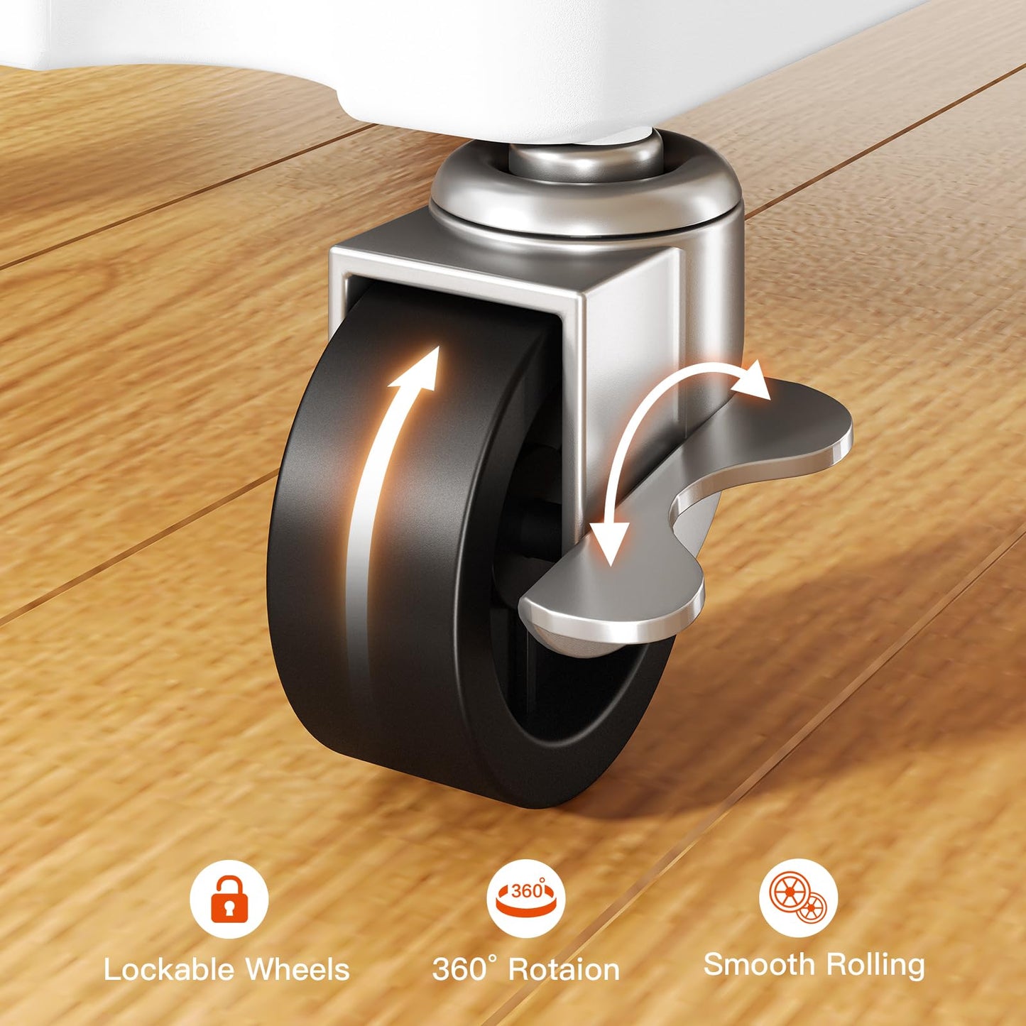 3 Tier Rolling Cart Organizer, Plastic Rolling Cart with Lockable Wheels & Reinforced Handle, Lightweight Utility Cart Storage Cart for Nursery, Kitchen, Bathroom, Craft Room, White, PIUC14W