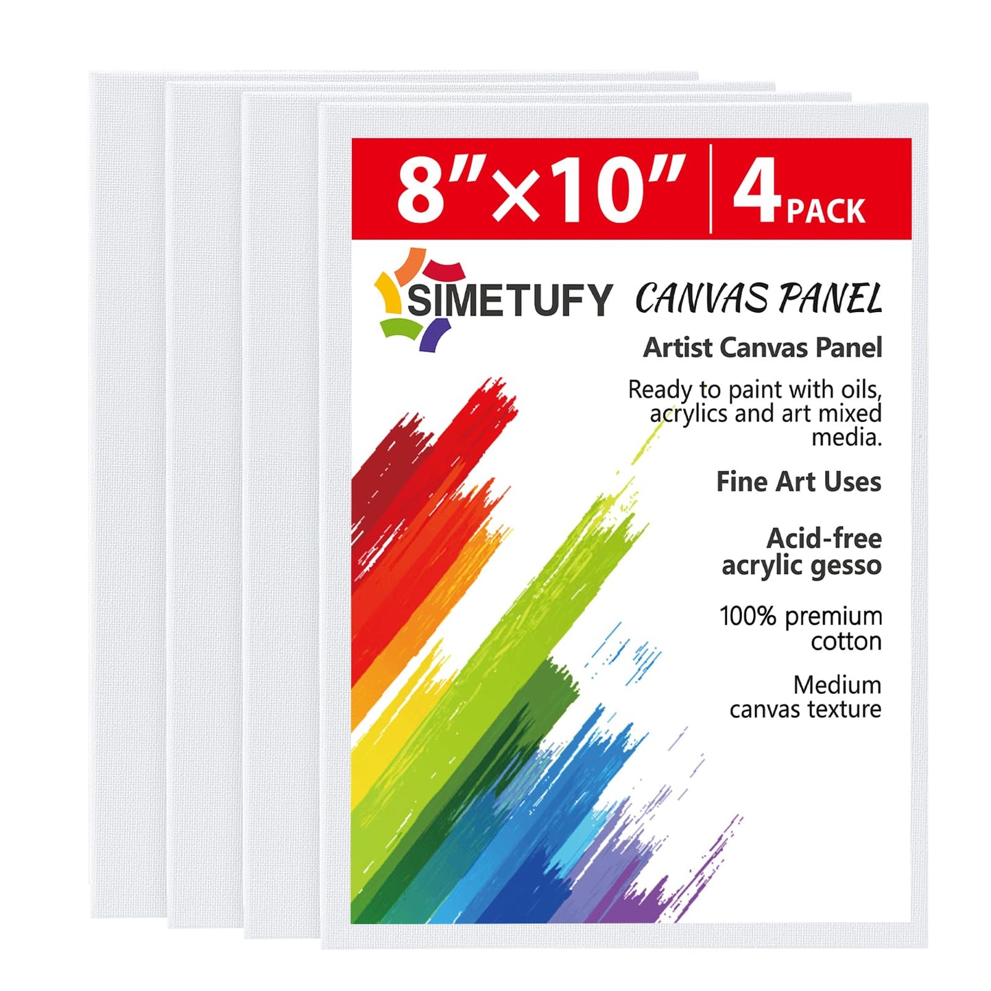 4 Pack 8x10 Inch Canvas Boards Canvas Panels-Gesso Primed Acid-Free 100% Cotton Blank for Acrylics Oil Watercolor Tempera Paint