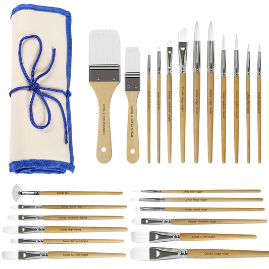 Paint Brushes Set of 24 Different Shapes Professional Painting Brushes for Oil, Acrylic Canvas and Watercolor Painting (White)