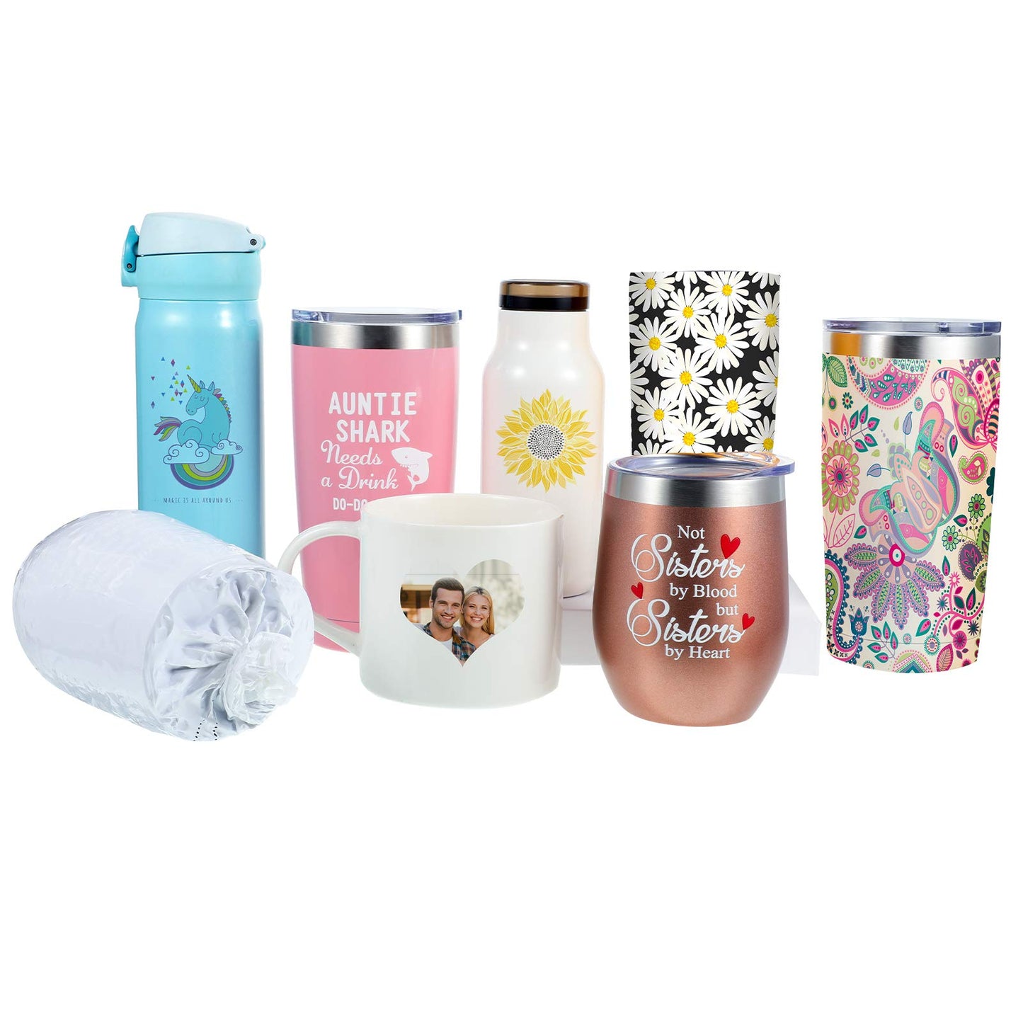 50 Pcs Sublimation Heat Shrink Sublimation Shrink Wraps Film Blanks Wrap Sleeves White Wrap Bags Tube, 5 Different Sizes, 9 x 14 Inch, 8 x 8 Inch, 7 x 11 Inch, 5 x 10 Inch, 4 x 3 Inch