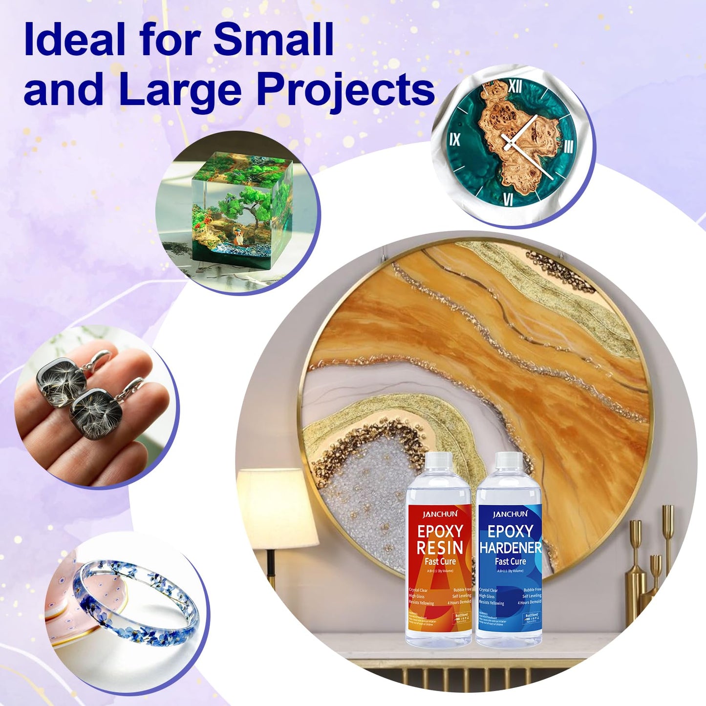 Crystal Clear Epoxy Resin Kit 16oz, Bubble-Free, Anti-Yellowing, Self Leveling Easy Mix 1:1 Coating and Casting Resin for Table Top, Molds, Tumbler Crafts, Painting, Jewelry, DIY Gifts