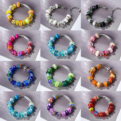 Assortment European Large Hole Beads Spacer Beads Rhinestone Craft Beads for DIY Charms Bracelet Jewelry Making (Rainbow)