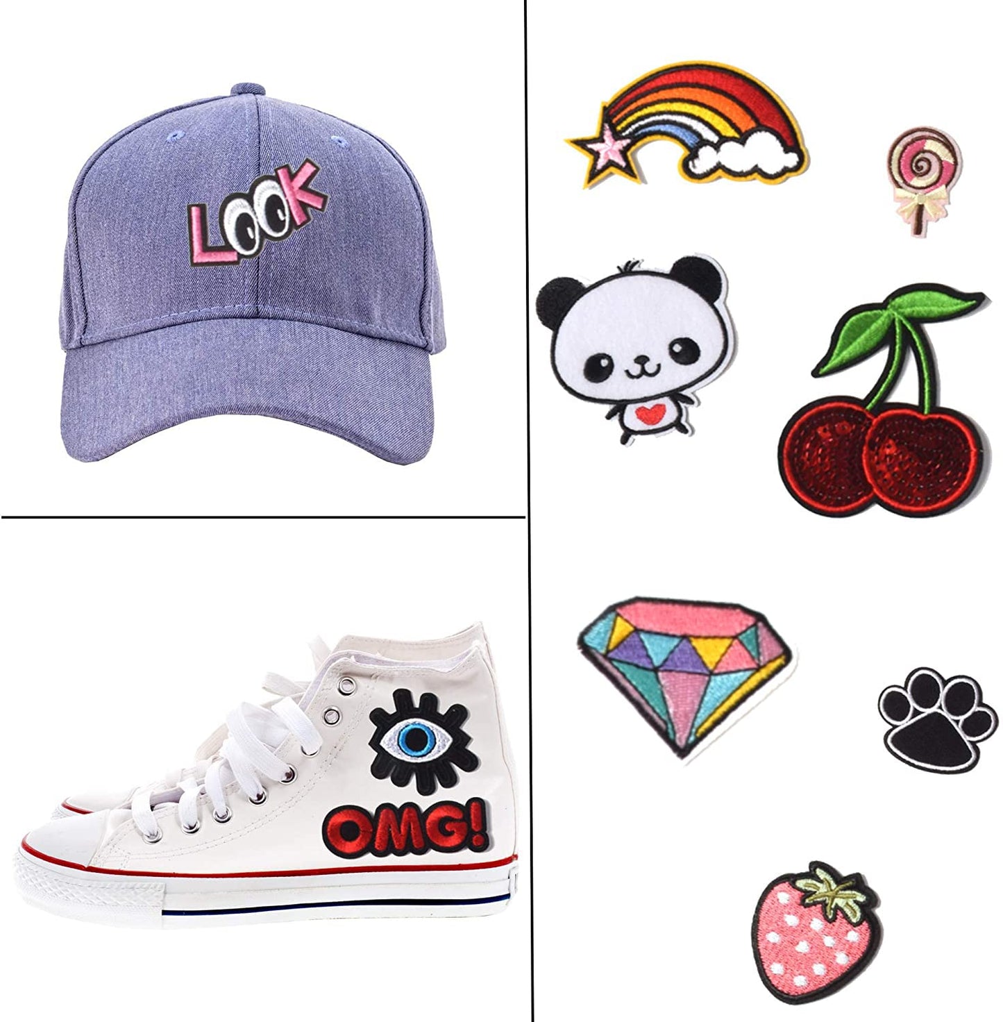 60Pcs Random Assorted Iron on Patches, Cute Sewing Applique for Jackets, Hats, Backpacks, Jeans, DIY Accessories, Style 2