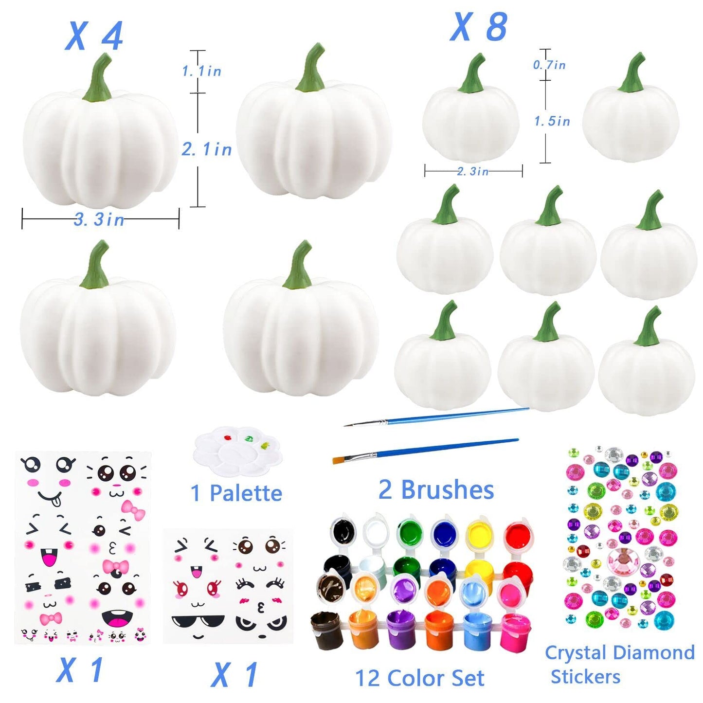 Pumpkin Decorations Halloween Crafts - 12 White Artificial Pumpkins DIY Arts Kit With Stickers for Kids - Fall Decor for Party, Thanksgiving, Home